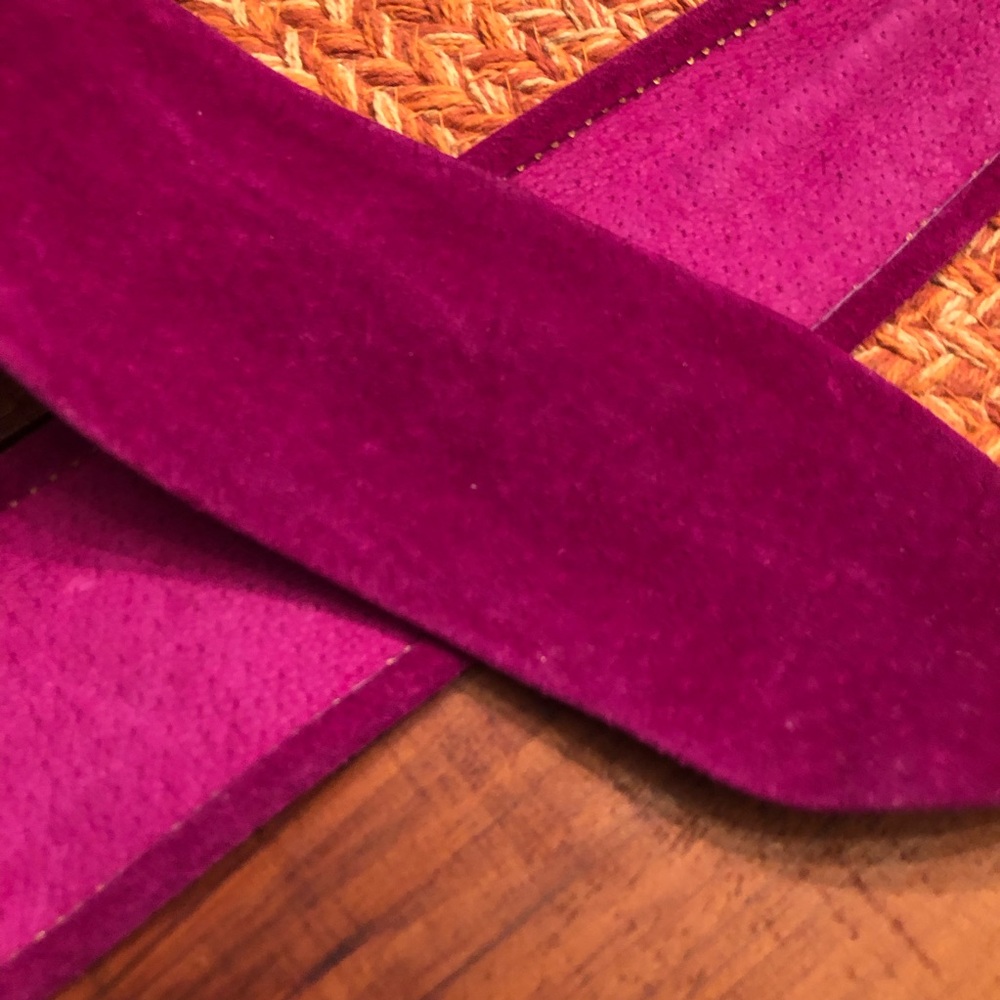 Vintage Magenta Suede Wrap Belt with Gold Oval Buckle - Picture 7 of 8